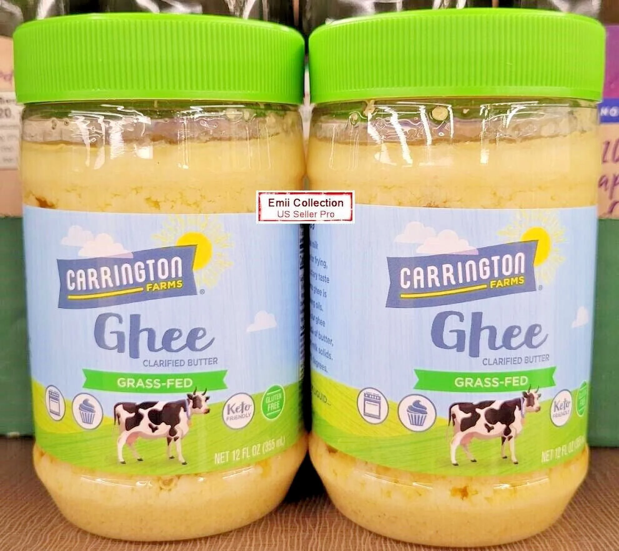 Carrington Farms Grass-Fed Ghee Clarified Butter 12fl oz 355ml (2 Jars)