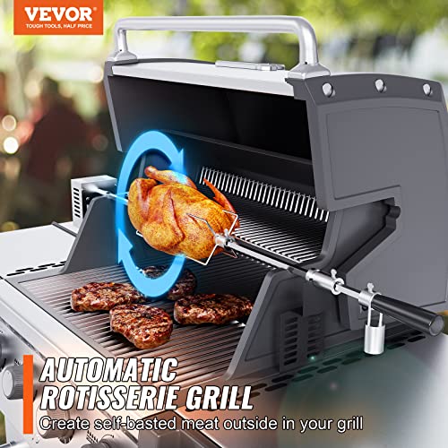 VEVOR Universal Grill Rotisserie Kit for Grills, Electric BBQ Grill with 110V 9W Motor, Stainless Steel Automatic Grilling Kit, Heavy Duty 32