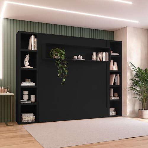 Oakland Living Easy-Lift Queen Murphy Wall Bed in Brown Wood Grain with Two Bookshelves