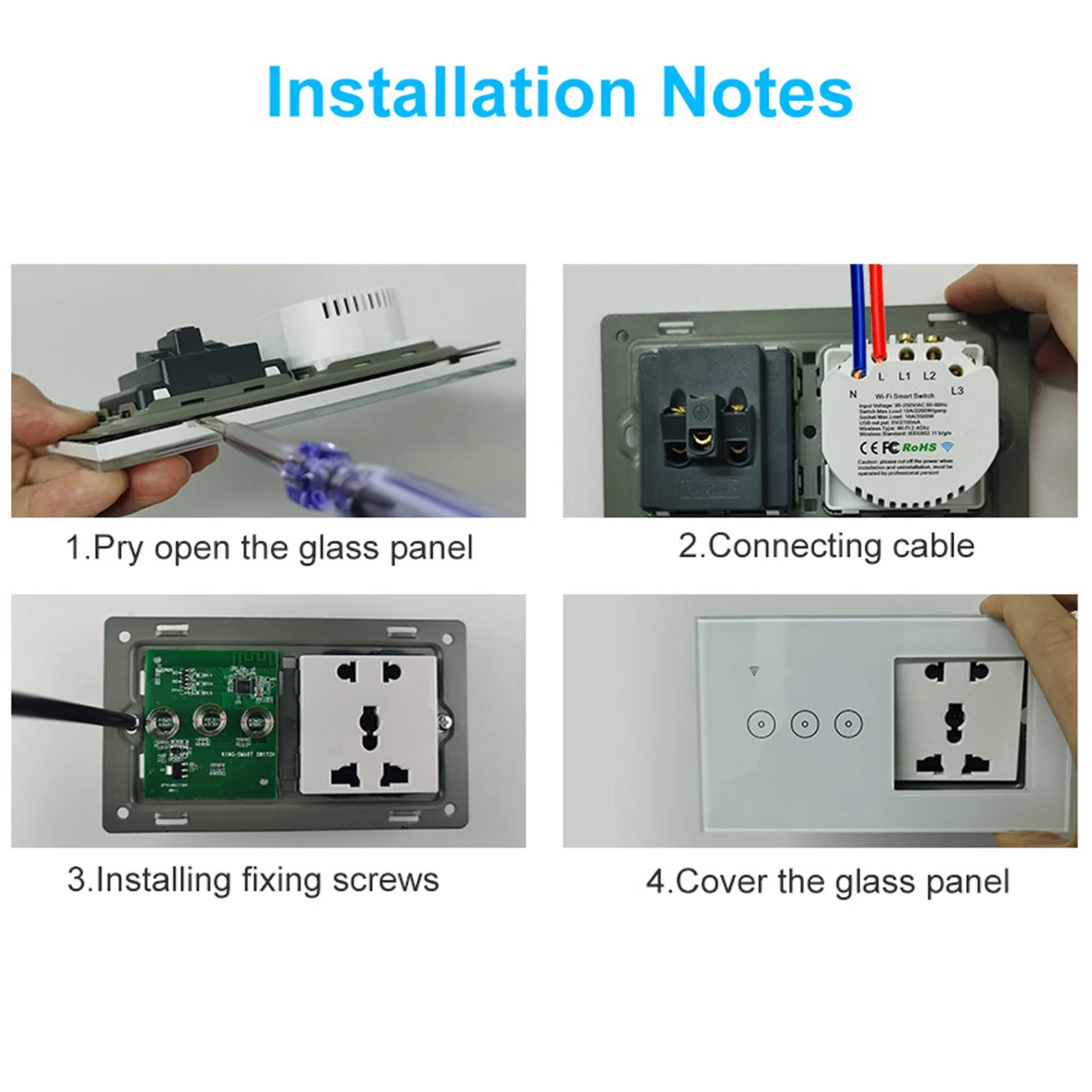 95- Wi-Fi Smart Wall Outlet With 1 Gang Touch Light Switch Smart Life App Remote Control, Voice Control, Touch Control Compatible With Assistant Wi-Fi Smart Switch Plug Outlet Standard