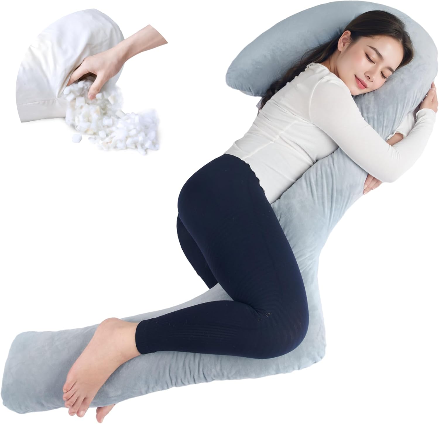 SAHEYER Swan Body Pillow for Adults, Adjustable Shredded Memory Foam Body Pillow, 3-Shaped Side Sleeper Pillow with Cover to Support Pregnancy Pillow- for Back, HIPS, Legs, Belly for Adult (Grey)