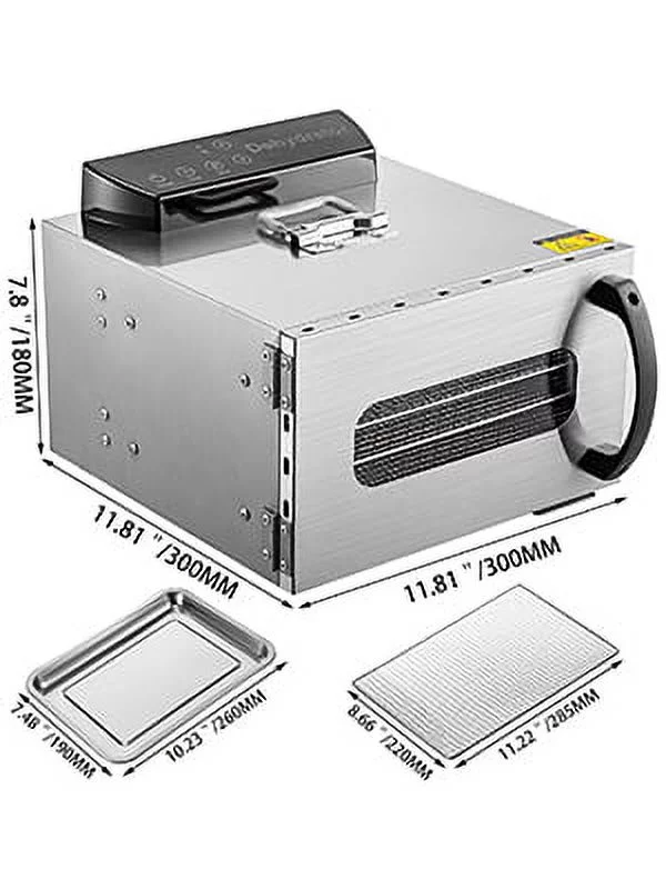 VEVOR Food Dehydrator Stainless Steel 6 Trays Jerky Digital Control with Timer Temperature Control Fruit Meat Vegetable Tea Commercial Dehydrator Safety Heat Proof Handle
