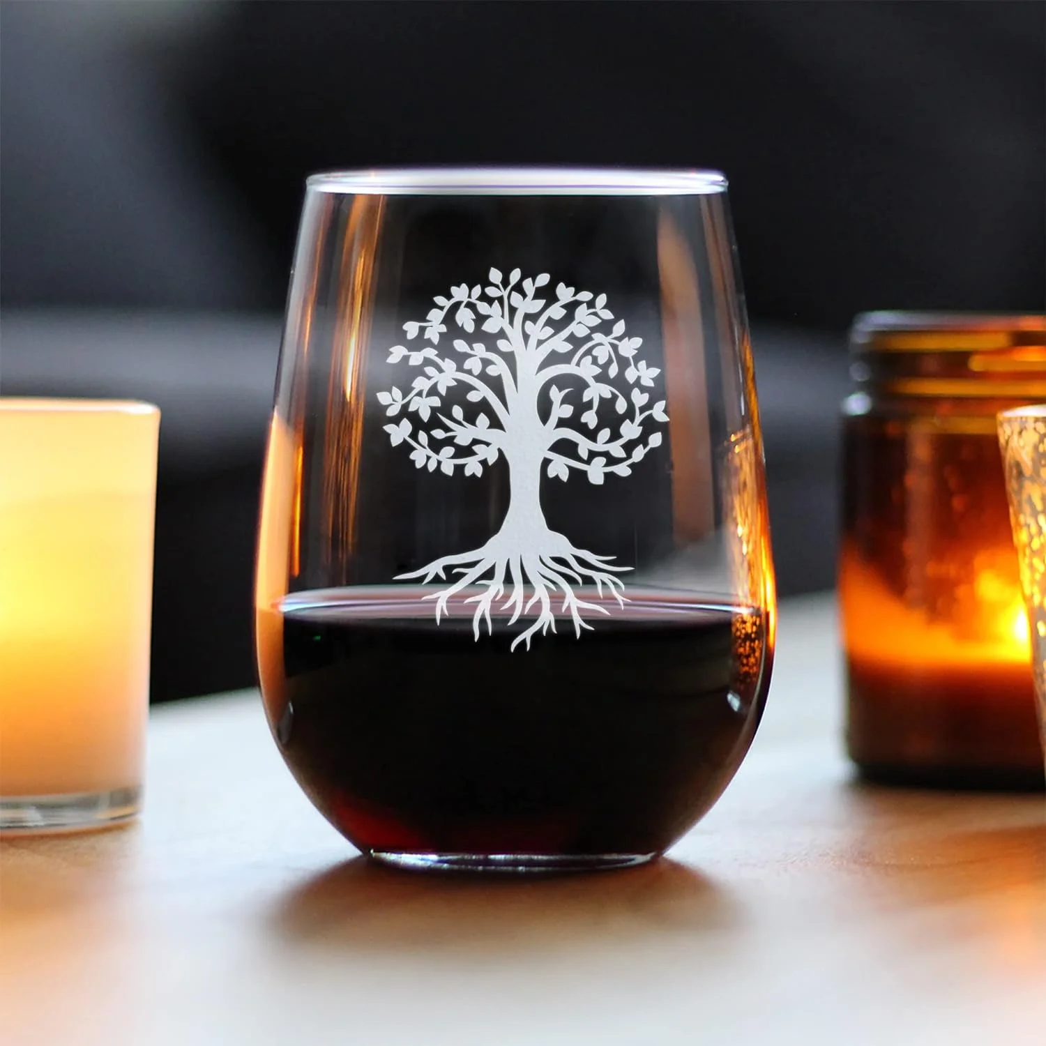 Tree Of Life - Stemless Wine Glass - Cute Family Themed Gifts And Decor - Large 17 Oz Glass