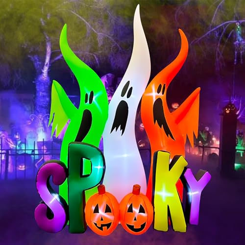 SEASONBLOW 8 FT Halloween Inflatable Ghosts Family with Spooky Pumpkin LED Lighted Blow Up Decoration for Lawn Yard Garden Outdoor Holiday Decor