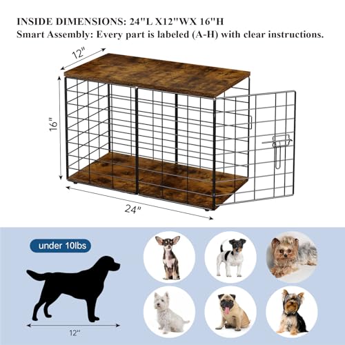 24 Inch Small Dog Crate Furniture - Stylish Durable Indoor Dog Kennel with Storage Top & Secure Lock, Dog Crates for Small Dogs Under 10 lbs, Decorative End Table Pet House