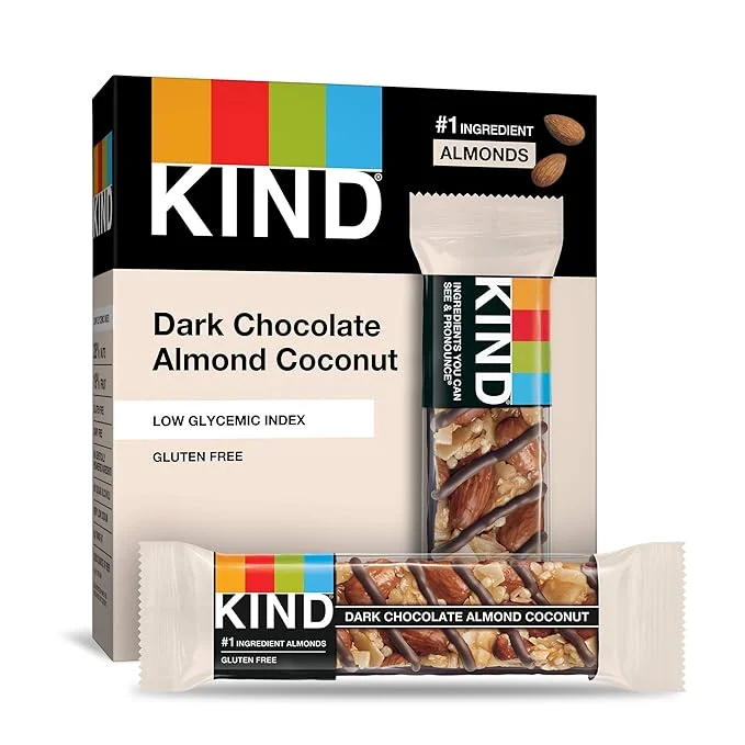 KIND Dark Chocolate Almond Coconut Bars, Low Glycemic Index, Gluten Free Bars, 1.4 OZ, (60 Bars)