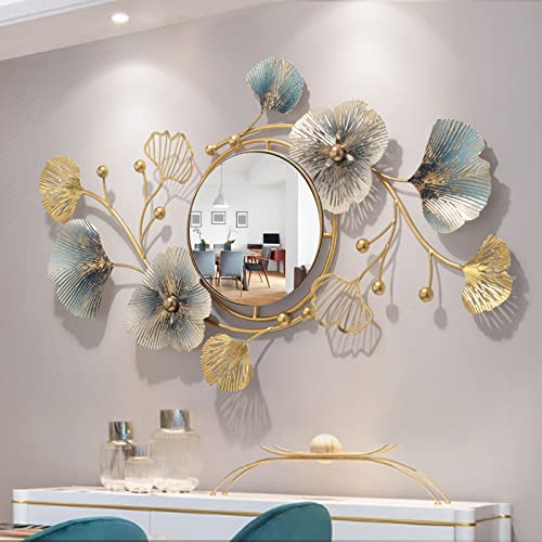Metal Wall Mirrors Decor for Living Room Ginkgo Leaf Design Big Wall-Mounted Mirrors Large Wall Decor for Entryway Vanity Bedroom Living Room Bathroom (32x19)