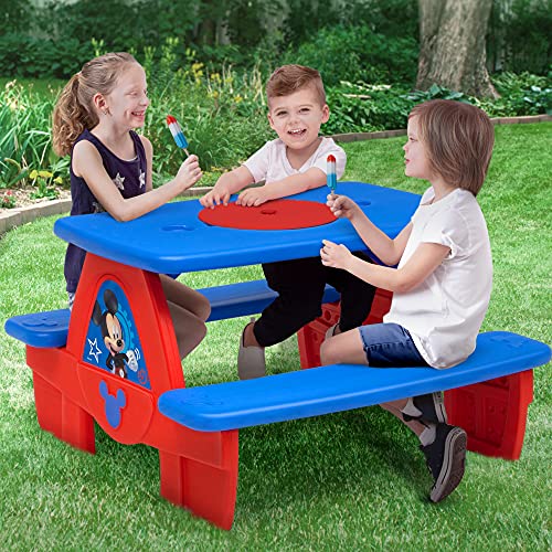 Delta Children 4 Seat Activity Picnic Table with Umbrella and Lego Compatible Tabletop, PAW Patrol