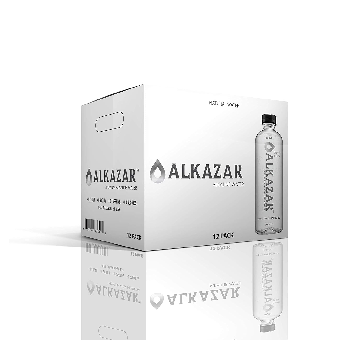 ALKAZAR - Premium Natural Alkaline Water - Ionized to pH 8.5+ with minerals and electrolytes - 34 FL OZ Bottle - 12 Pack