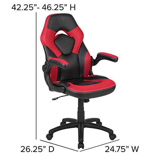Flash Furniture X10 High-Back LeatherSoft Racing Style Gaming Chair with Flip-Up Arms, Ergonomic Padded Swivel Computer Chair, Blue/Black