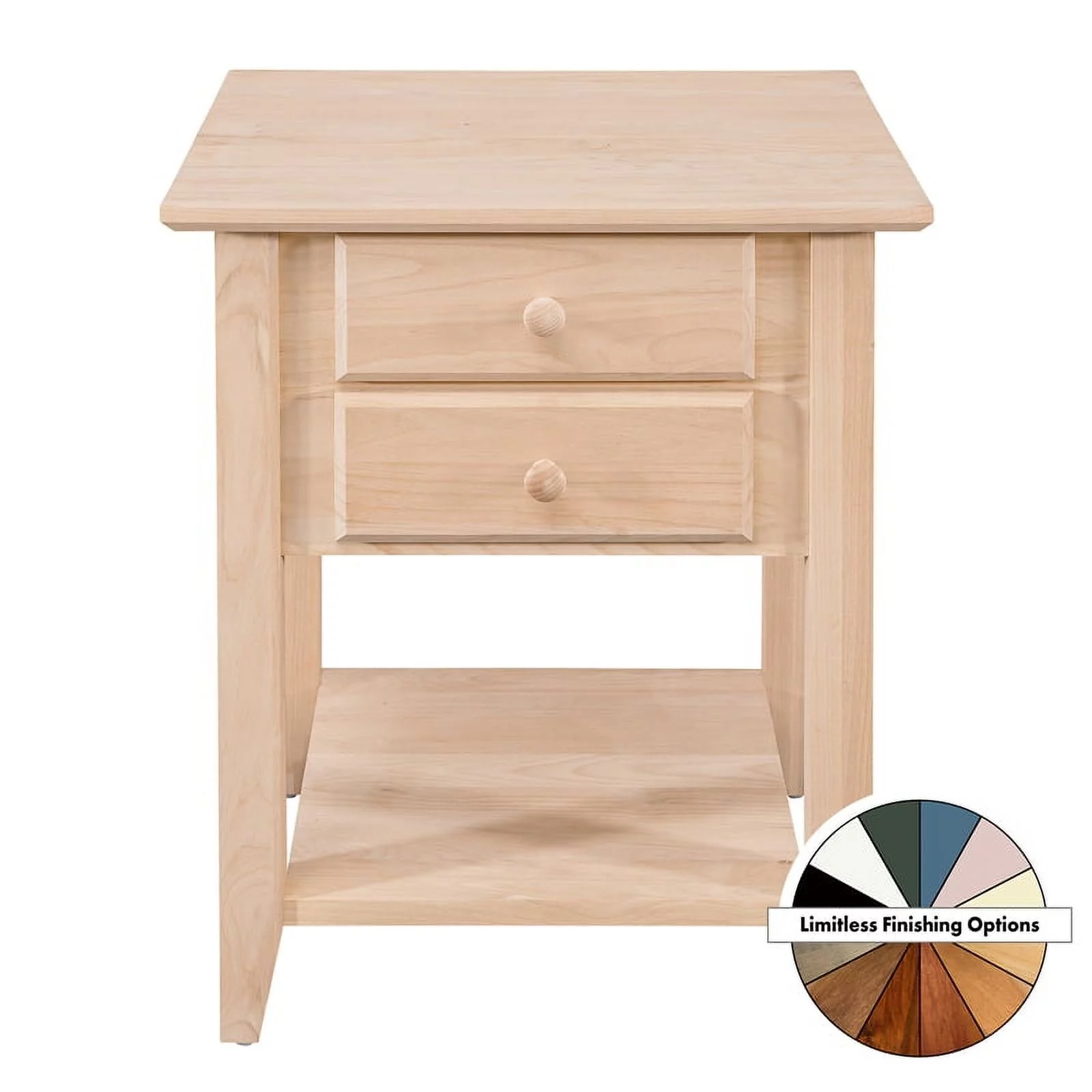 2-Drawer Alder Wood End Table in Natural - Built in the USA