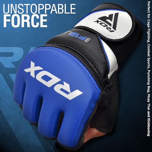 RDX MMA Gloves Grappling Sparring, Maya Hide Leather, Boxing Gloves Men Women Muay Thai Martial Arts Training, Half Finger Adjustable Mitts Wrist Support Kickboxing Cage Fighting Punching Bag Workout