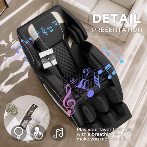 Massage Chair Full Body, Zero Gravity Massage Chair with Auto Modes, Airbag Massage, 6 Fix Point Rollers, Foot Massage, Heating, Touch Screen Controller, Home Relaxation Recliner with Massage, Black