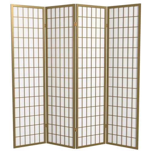 Red Lantern 6 ft. Tall Window Pane Shoji Screen-Natural-4 Panels Room Divider