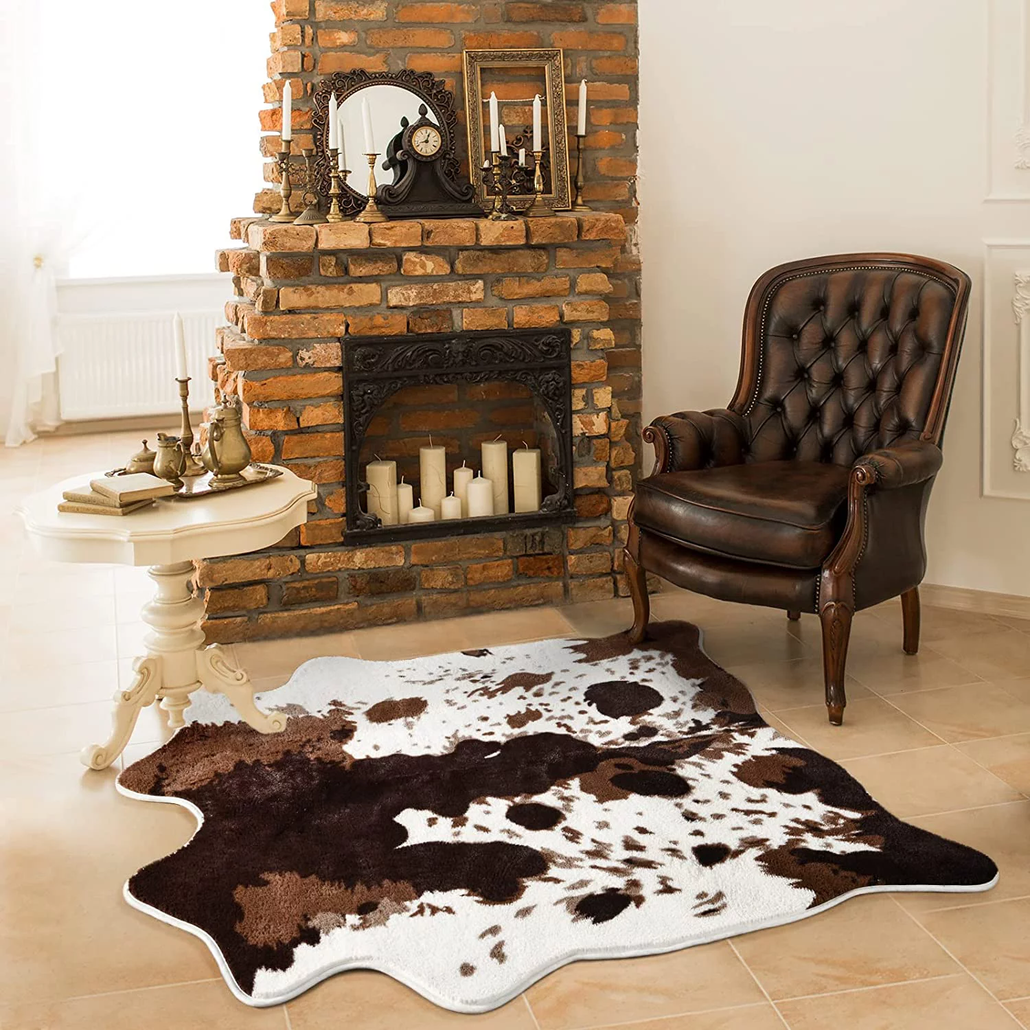 TWINNIS Cowhide Rug Faux Leather Rug Animal Print Rug, Carpet For Bedroom, Home Office, Living Room, Home Decor Mat,5.2ft × 6.2ft