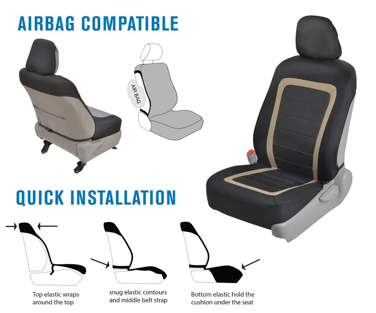 BDK Advanced Performance Car Seat Covers - Instant Install Sideless Fronts + Full Interior Set
