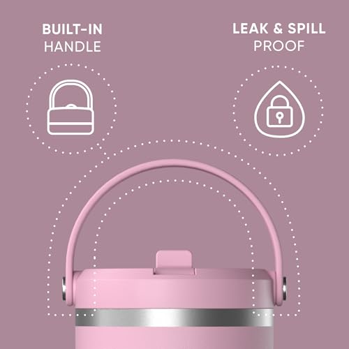 Hydrapeak Nomad 24 oz Tumbler with Handle and Straw Lid, Leakproof, Double Insulated, 24oz Cup Stainless Steel (Blush)