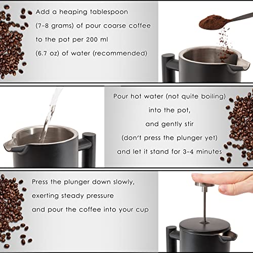 Mixpresso Stainless Steel French Press Coffee Maker 27 Oz 800 ml, Double Wall Insulated French Press Stainless Steel, Easy Clean Tea Brewer, Easy Press Durable Metal Coffee Press