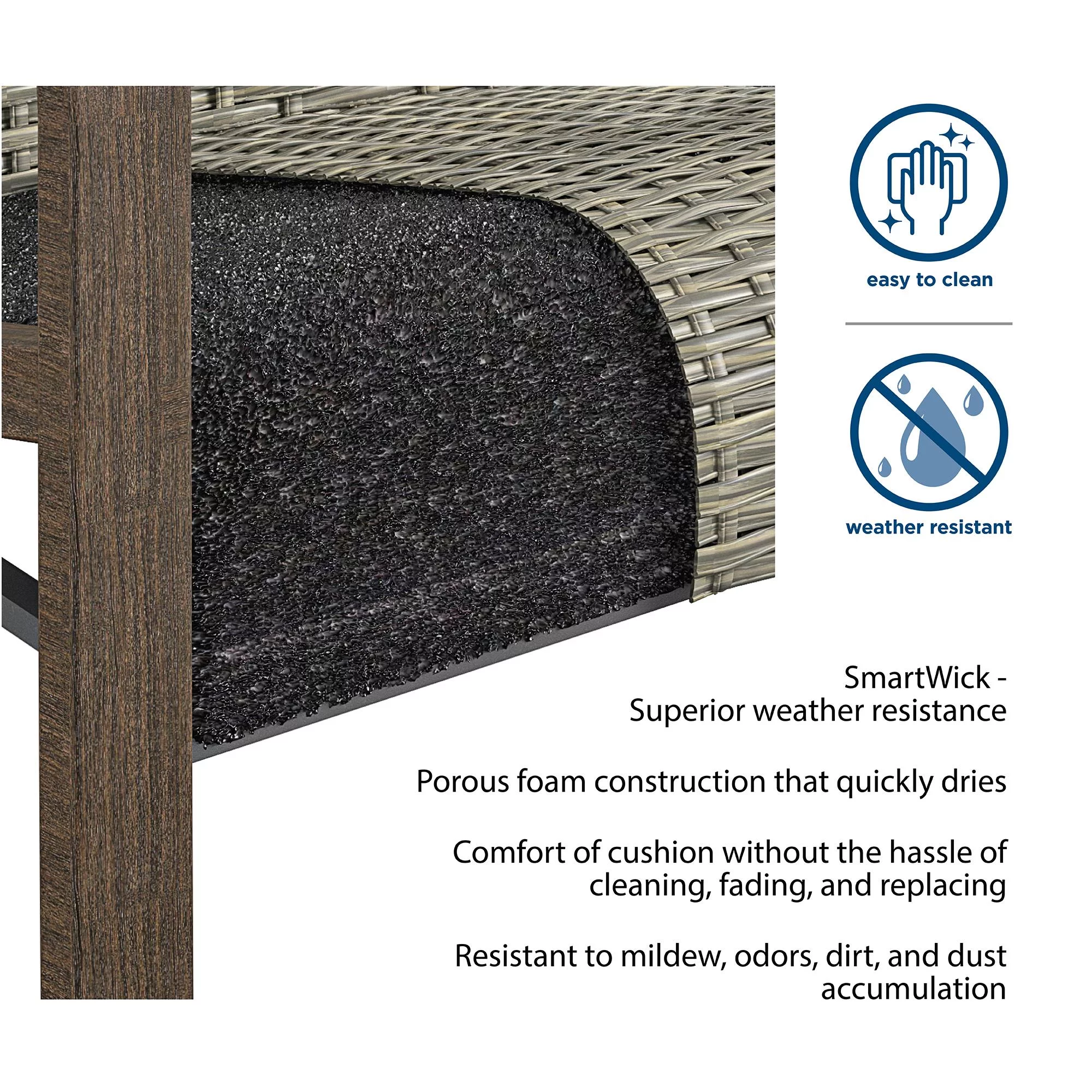 COSCO Outdoor Living, SmartWick, Patio Furniture Set, Loveseat and Coffee Table, Warm Gray