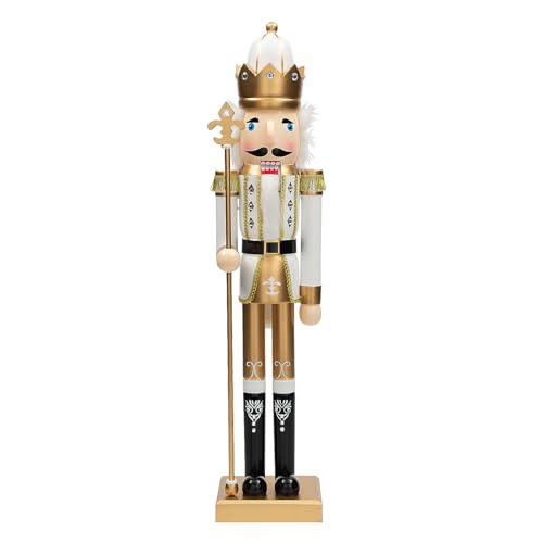 Fun Express 3 Ft. Large Classic Green Wooden Holiday Nutcracker with Scepter, Festive Christmas Decoration