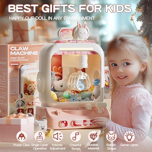 Claw Machine for Kids, Mini Vending Machines with Music Candy Grabber Prize Dispenser Toys for Girls and Boys Age 3+, Electronic Claw Game Machine for Party Birthday Gifts (Rabbit)