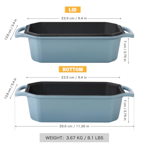Bread Pan Cast Iron Loaf Pan with Lid Bread Loaf Pan 9x5 Inch Loaf Pan Enameled Cast Iron Sourdough Loaf Pan, DarkCyan