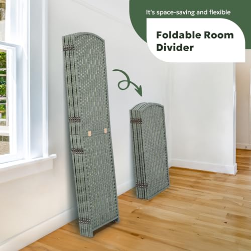 JOSTYLE Folding Privacy Room Divider, 4 Panel Screen Divider 6 ft. Tall Freestanding Extra Wide Rattan Room Partition Wall Separation Dividers, Grey