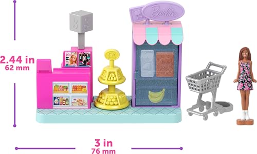 Barbie Mini Land DreamHouse & 3 Playsets with 4 1.5-Inch Dolls, Doll House Furniture & Accessories, Includes Pet Boutique, Hair Salon, & Supermarket
