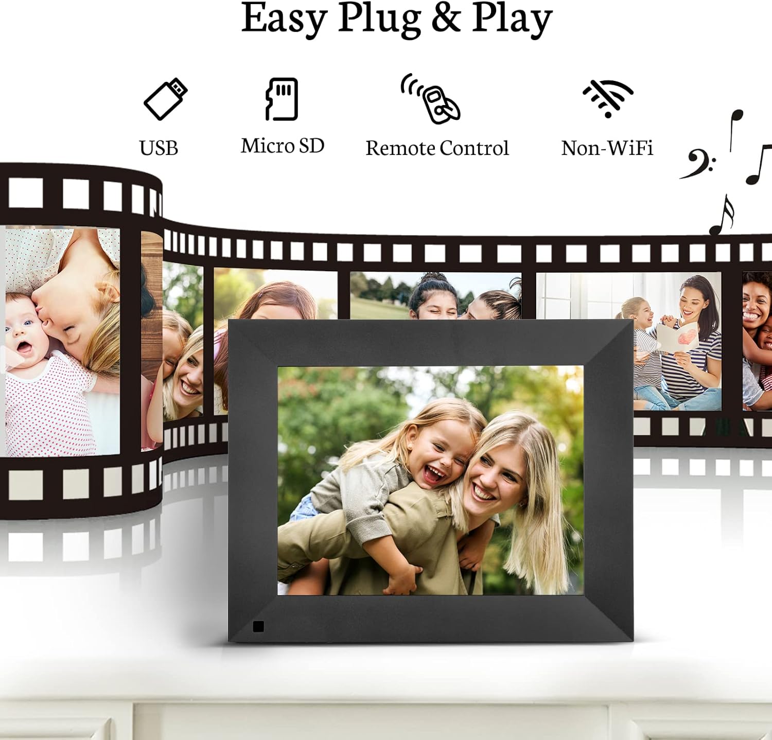 BSIMB Digital Picture Frame IPS Display, Wall-Mountable Electric Photo Frame with Remote Control, Place in Landscape&Portrait, Gift for Mother's Day