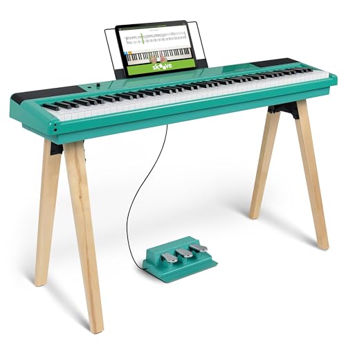 Alesis Recital Home Digital Piano with 88 Hammer Action Weighted Keys, Stand, Pedals and Lessons, Turquoise