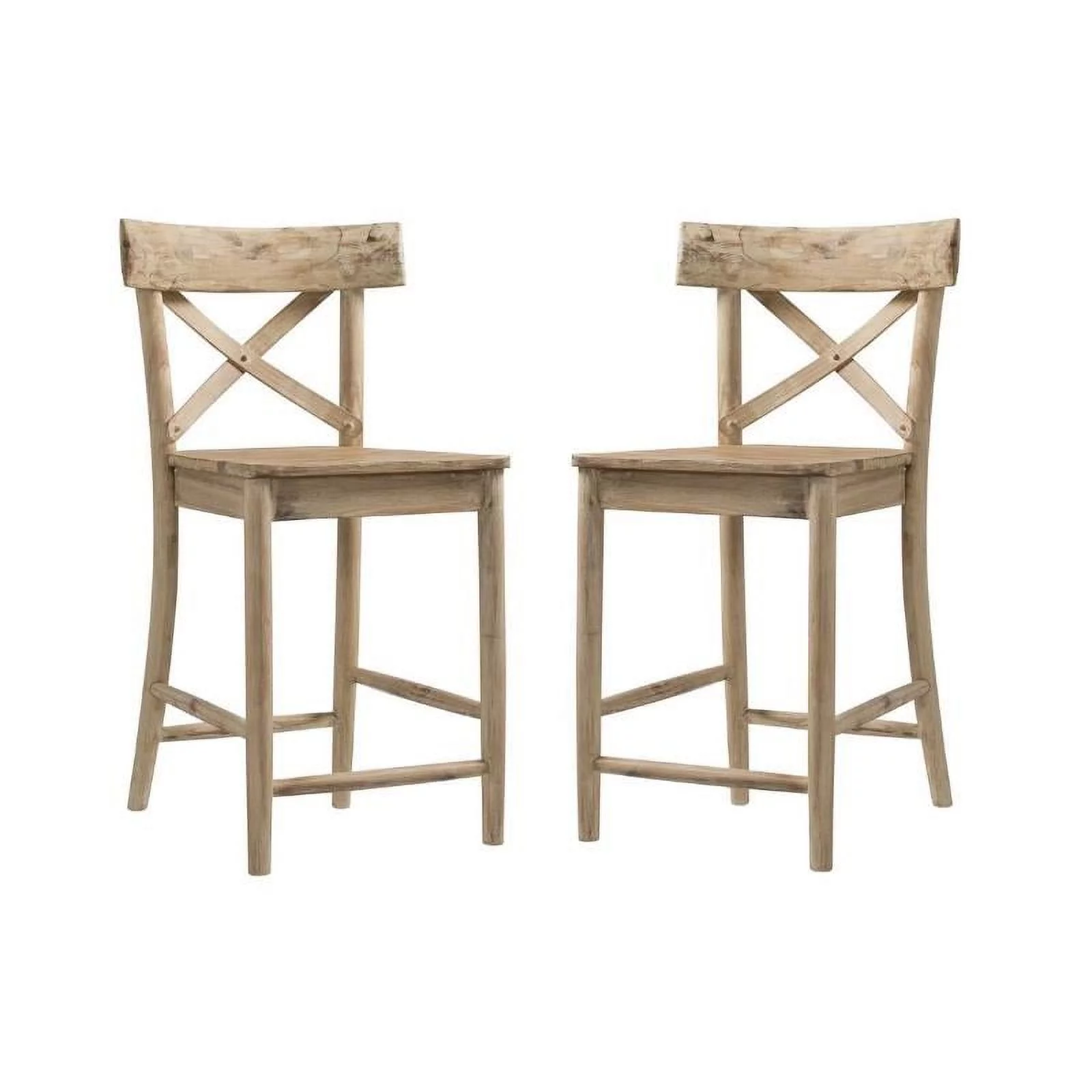Home Square 2 Piece Rustic Solid Wooden Counter Height Stool Set in Natural
