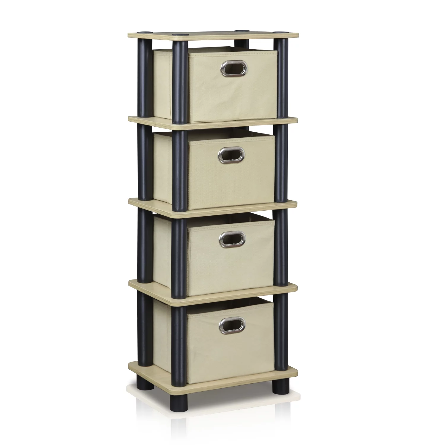 Furinno 99150KO/BK/LB Laci 4-Bins System Rack, Oak/Black