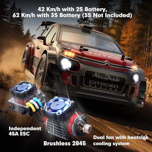 Hyper GO 14303 1/14 Citroen C3 Fast RC Cars for Adults, Max 40mph Brushless RC Drift Car with Gyro, 4WD RTR High Speed RC Rally Car, 2 of 2000 mAh Drifting RC Remote Control Car for Adult