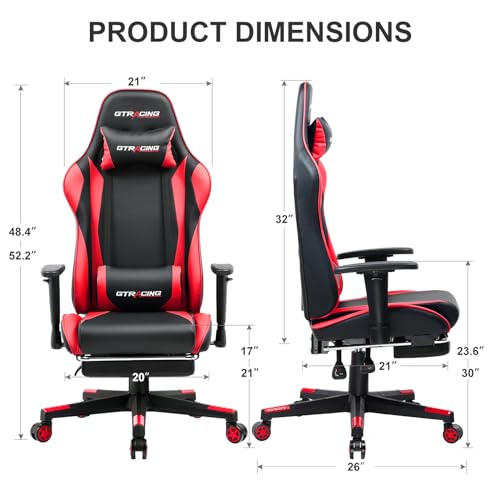GTRACING Gaming Chair with Footrest, Ergonomic Computer Game Desk Chair, Reclining Game Chair Seat Height Adjustment, Swivel Rocker with Headrest and Lumbar (Blue)