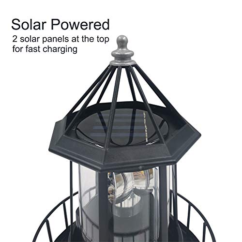 LED Solar Powered Lighthouse, 360 Degree Rotating Lamp, IP65 Waterproof LED Solar Lighthouse Garden Yard Outdoor Decor
