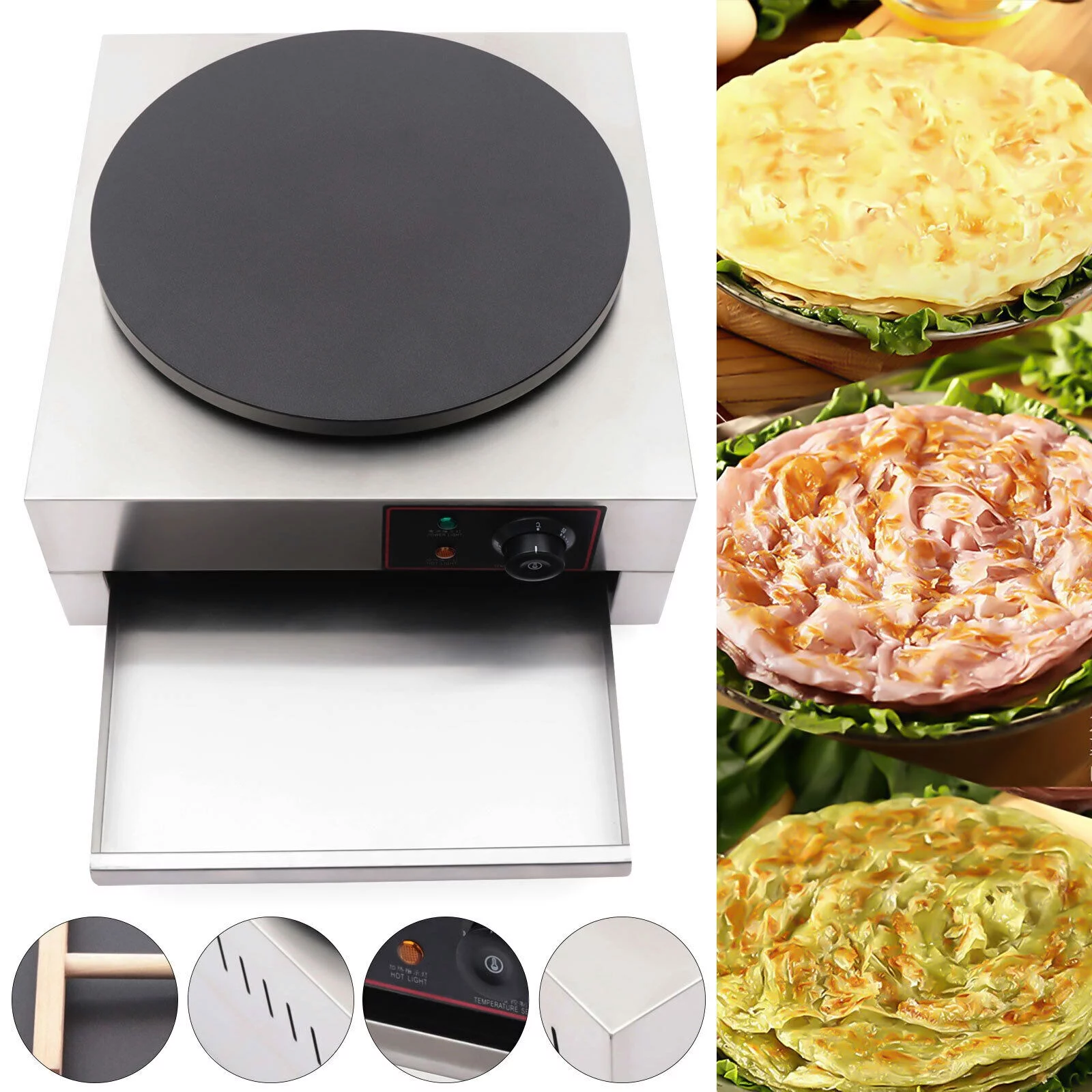 40cm Electric Crepe Maker Machine Circular Frying Pan Griddle Pancakes Stove 1700W 110V Electric Crepe Maker Machine Pancake Griddle Nonstick 40cm Baking Pan 16'' Crepe Maker Pancake Machine