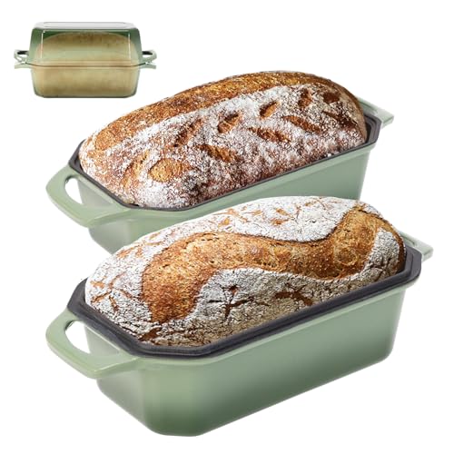 Bread Pan Cast Iron Loaf Pan with Lid Bread Loaf Pan 9x5 Inch Loaf Pan Enameled Cast Iron Sourdough Loaf Pan, DarkCyan