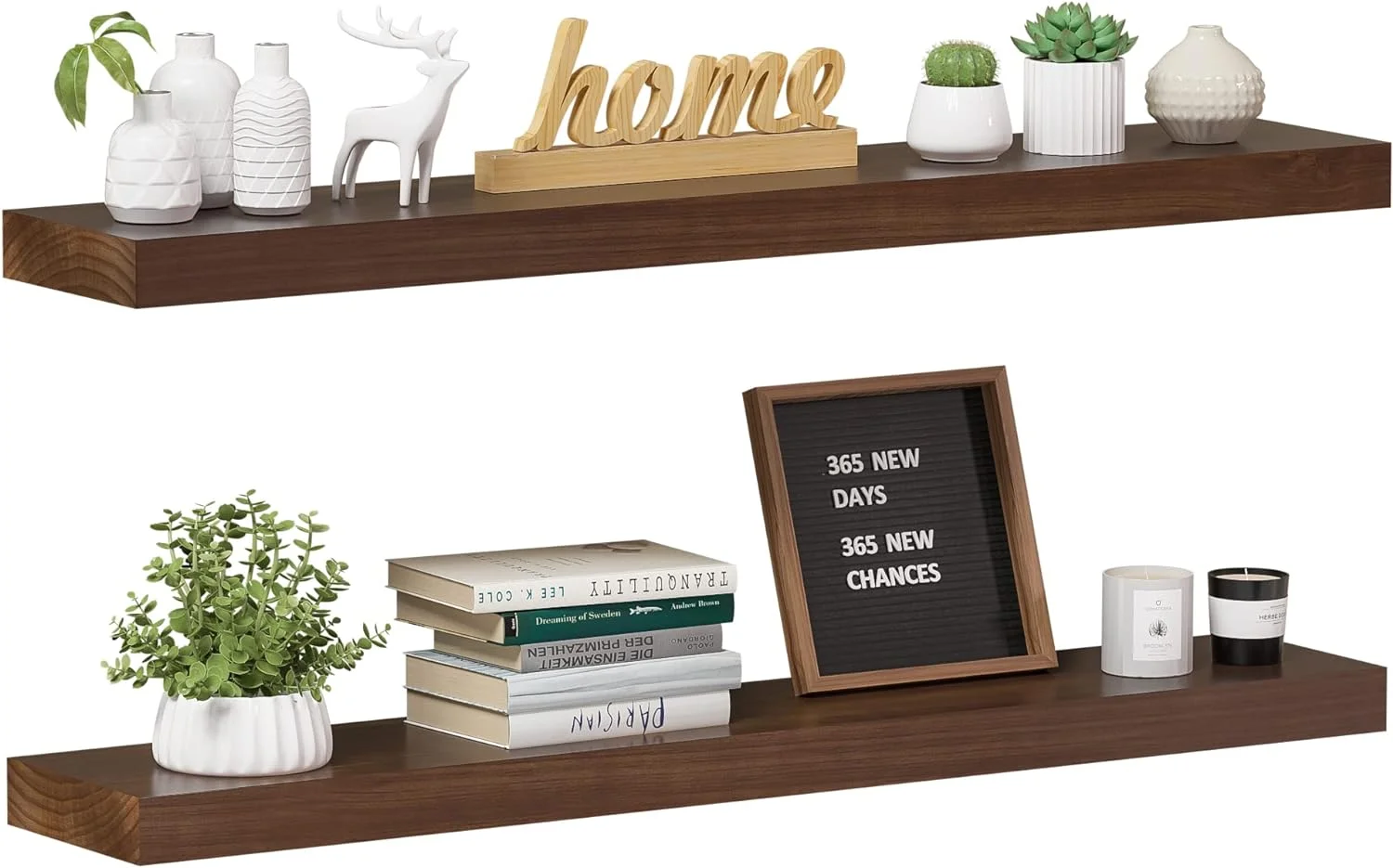 YGDU Floating Shelves Wood Shelves for Wall - 36 Inch Long Floating Shelf with Invisible Brackets, Natural Solid Wooden Floating Wall Shelves for Living Room Bedroom Bathroom Kitchen, Set of 2