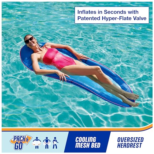 SwimWays Spring Float Premium Hammock Pool Lounger, Inflatable Pool Floats Adult with Fast Inflation for Ages 15 & Up