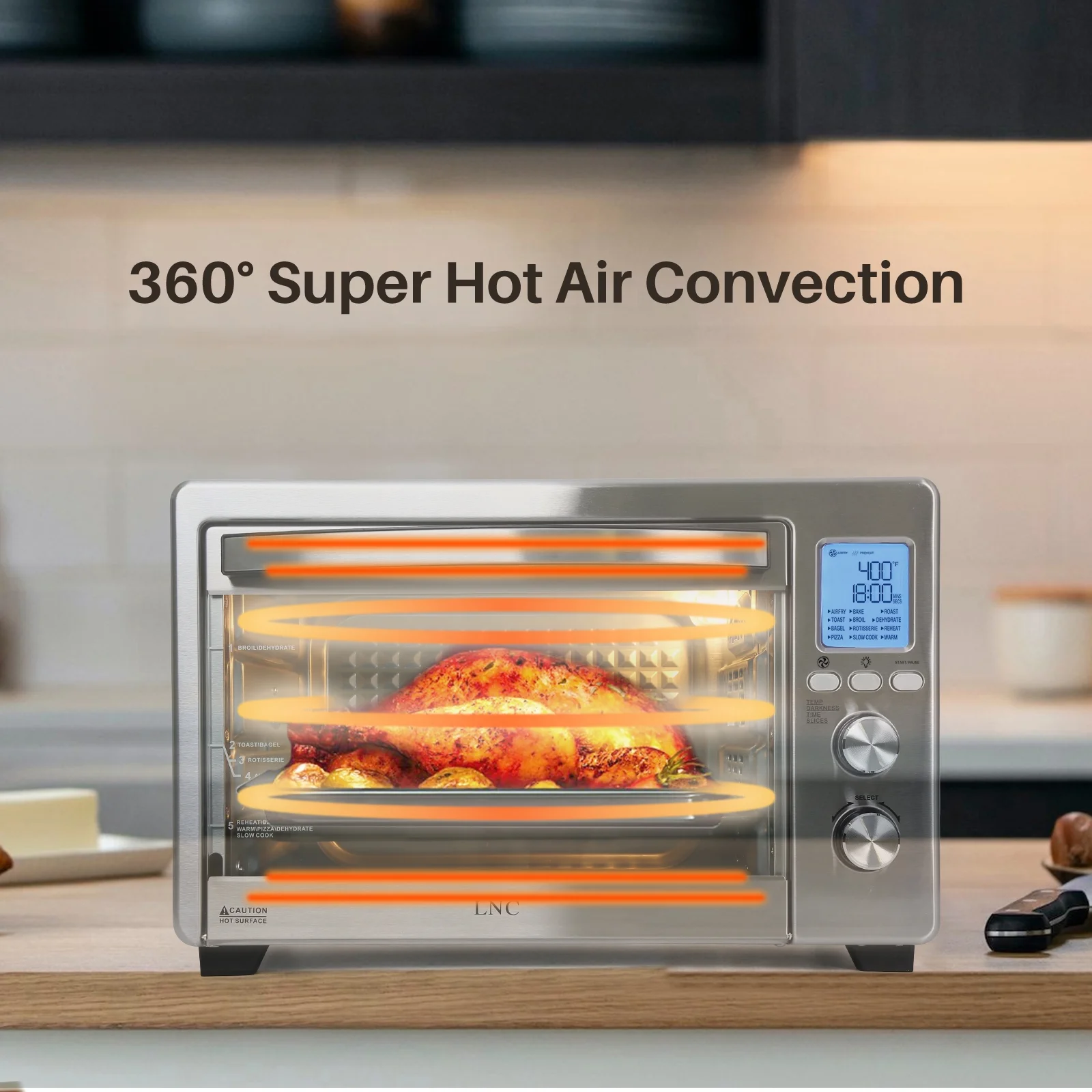 LNC Air Fryer Toaster Oven 12-in-1 Countertop Oven with Speedy Convection, Large 34 QT Capacity, 1750W, Stainless Steel - Gray