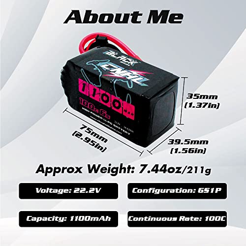 CNHL 6S Lipo Battery 1100mAh 100C 22.2V Lipo Battery with XT60 Plug for FPV Rc Racing Drone Quadcopter Airplane Helicopter(2 PCS)