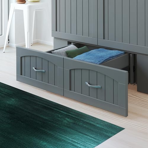AFI Southampton Queen Murphy Bed Chest with Mattress, Storage, and Built-in Charger in Grey
