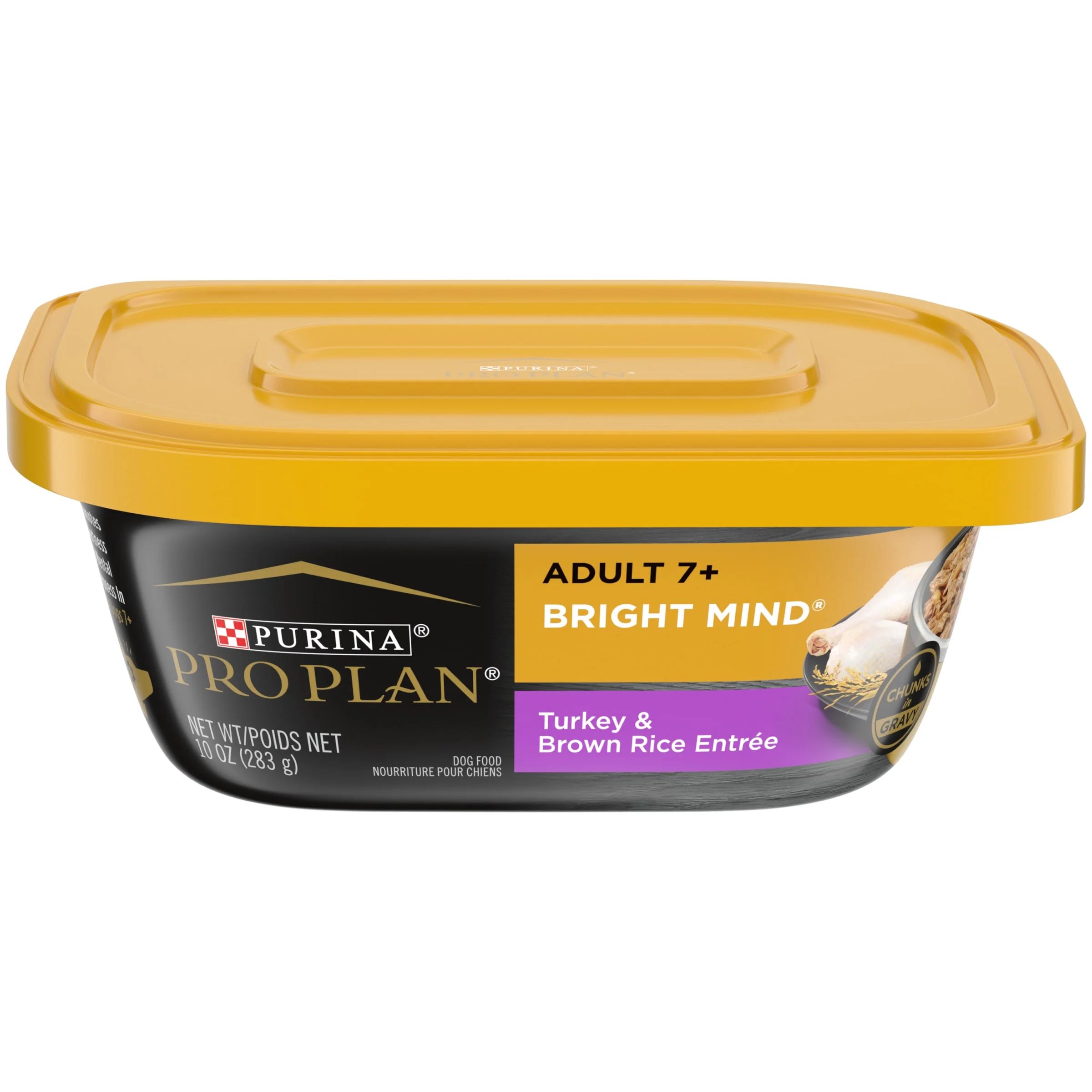 Purina Pro Plan Wet Dog Food for Senior Dogs Bright Minds High Protein, Turkey & Brown Rice, 10 oz Tubs (8 Pack)