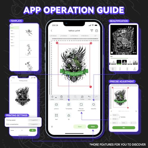 Wireless Tattoo Stencil Printer - Professional & Beginner Friendly, Bluetooth & USB Connectivity, Free Stencil Paper Included