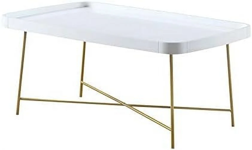 Coffee Table In White Wood Finish With X Legs