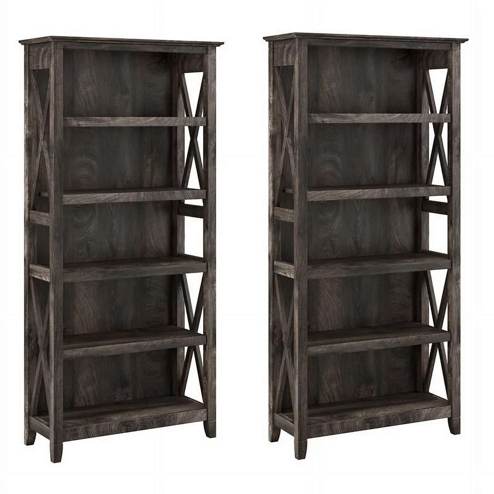 Bowery Hill 5 Shelves Wood Bookcase Set in Dark Gray Hickory