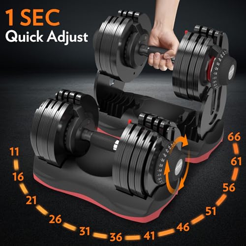 Ativafit 27.5/66/88LBS Pair Adjustable Dumbbell Set with Anti-slip Handle 12 In 1 Quick Dial Adjustment Weights With Safety Locking Button Space Saving Strength Training for Full Body Home Gym Workout