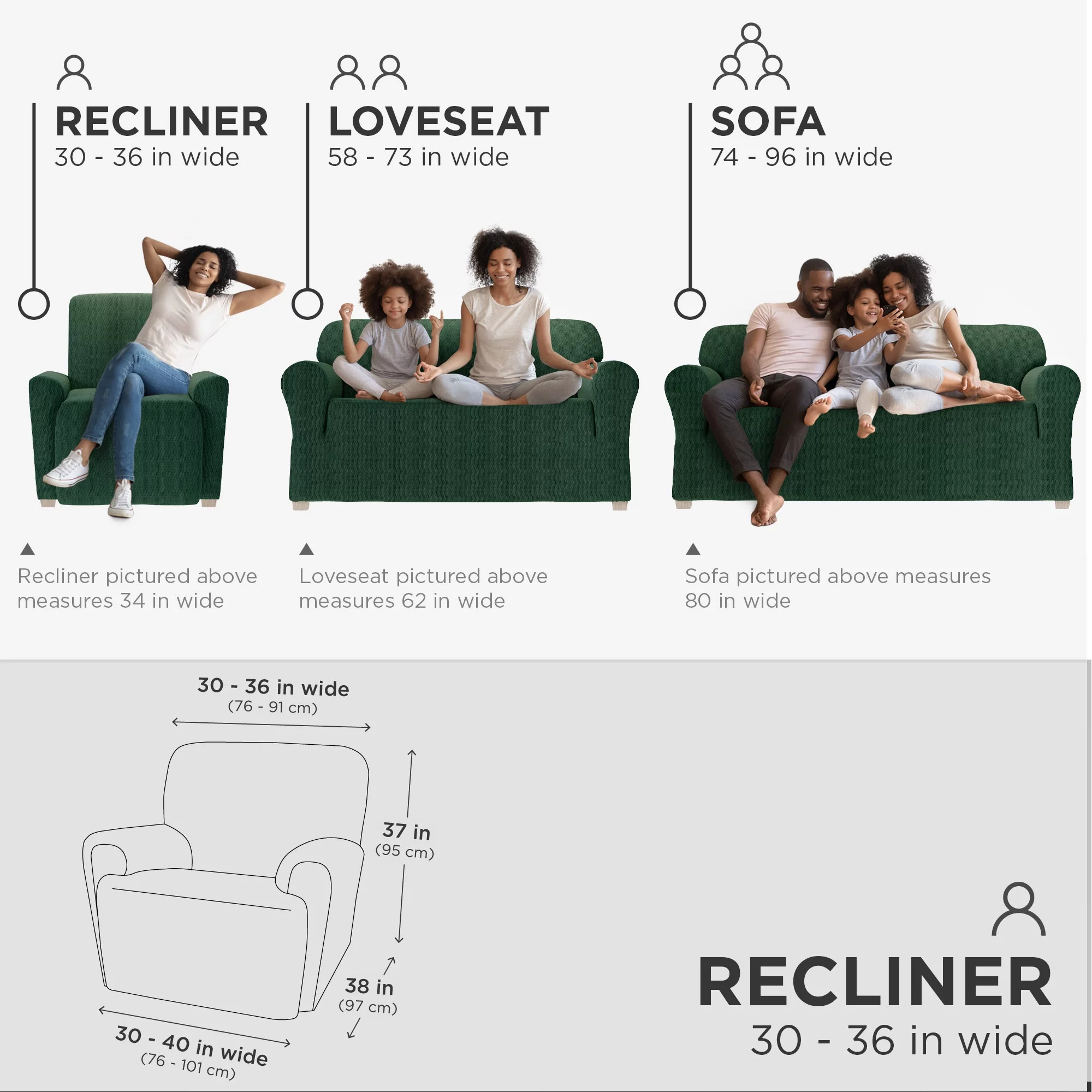 Zenna Home Simply Fit 4-Piece Steps Stretch Recliner Slipcover, Spruce