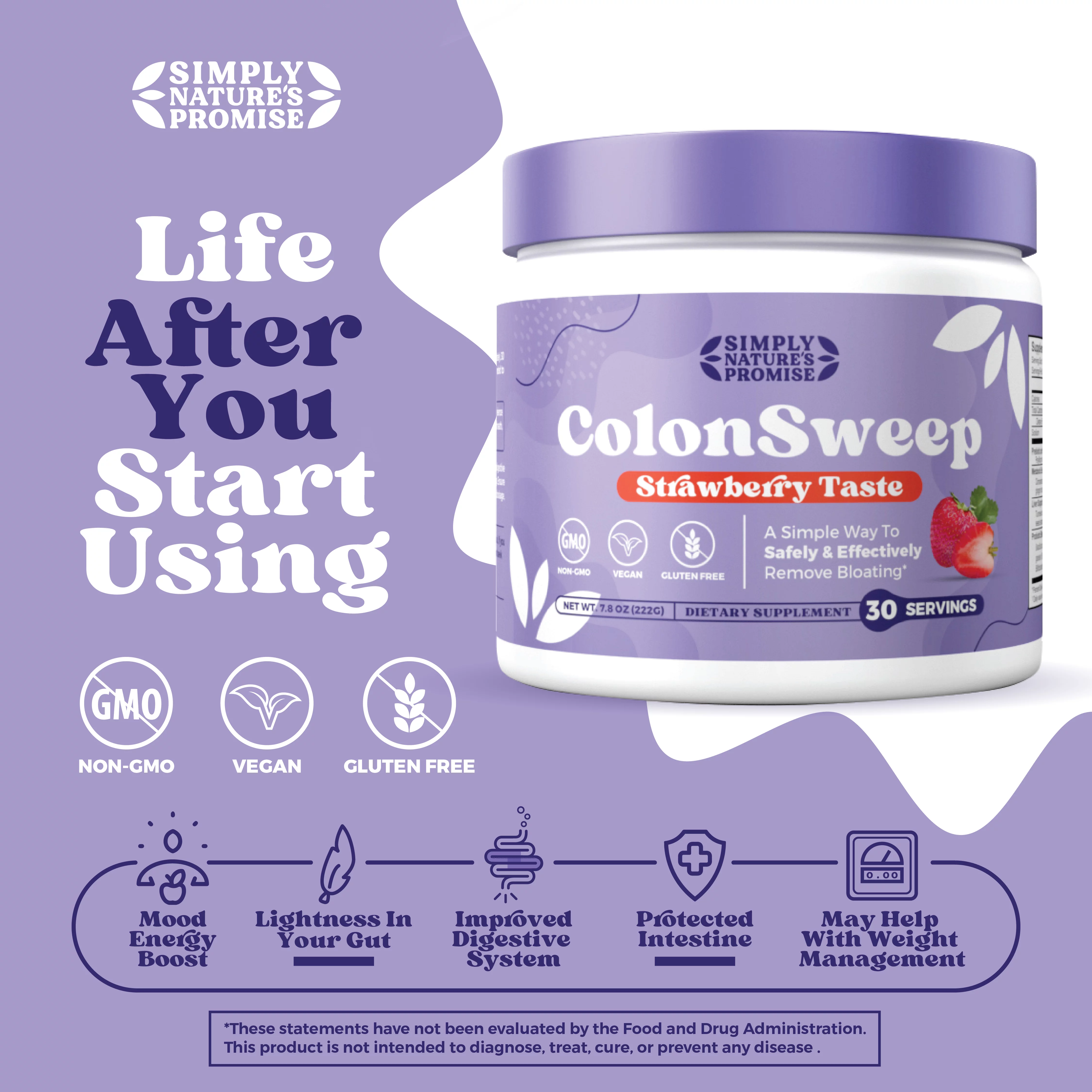 ColonSweep Psyllium Husk Powder - Vegan Gut Cleanse for Relief - 30 Gluten-Free Fibre Servings Supplement for Constipation and Bloating Relief