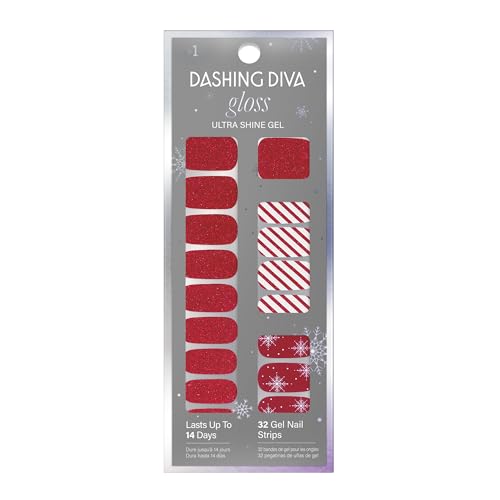 Dashing Diva Gloss Nail Strips - Santa Baby | UV Free, Chip Resistant, Long Lasting Gel Nail Stickers | Contains 32 Nail Wraps, 1 Prep Pad, 1 Nail File